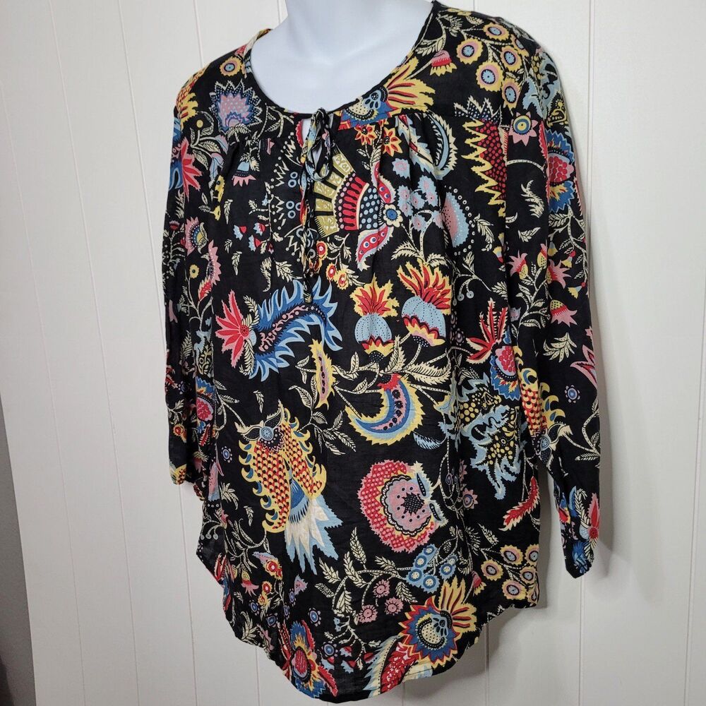 Hester & Orchard Linen Blend Tunic Top Womens Size XL Floral Summer Popover - Picture 4 of 8